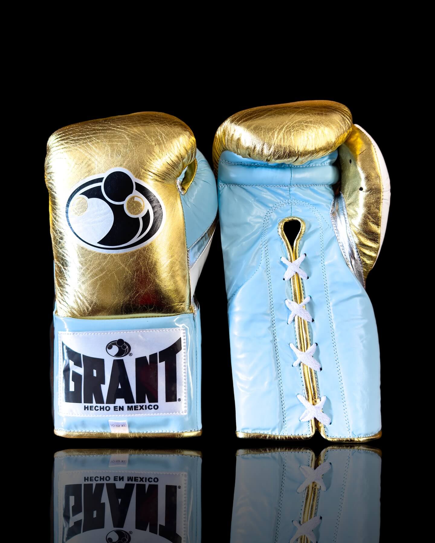 Grant Gold/Sky-Blue/Silver Boxing Gloves 14oz Premium Training Gloves