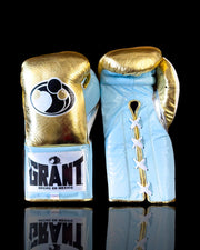 Grant Gold/Sky-Blue/Silver Boxing Gloves 14oz Premium Training Gloves