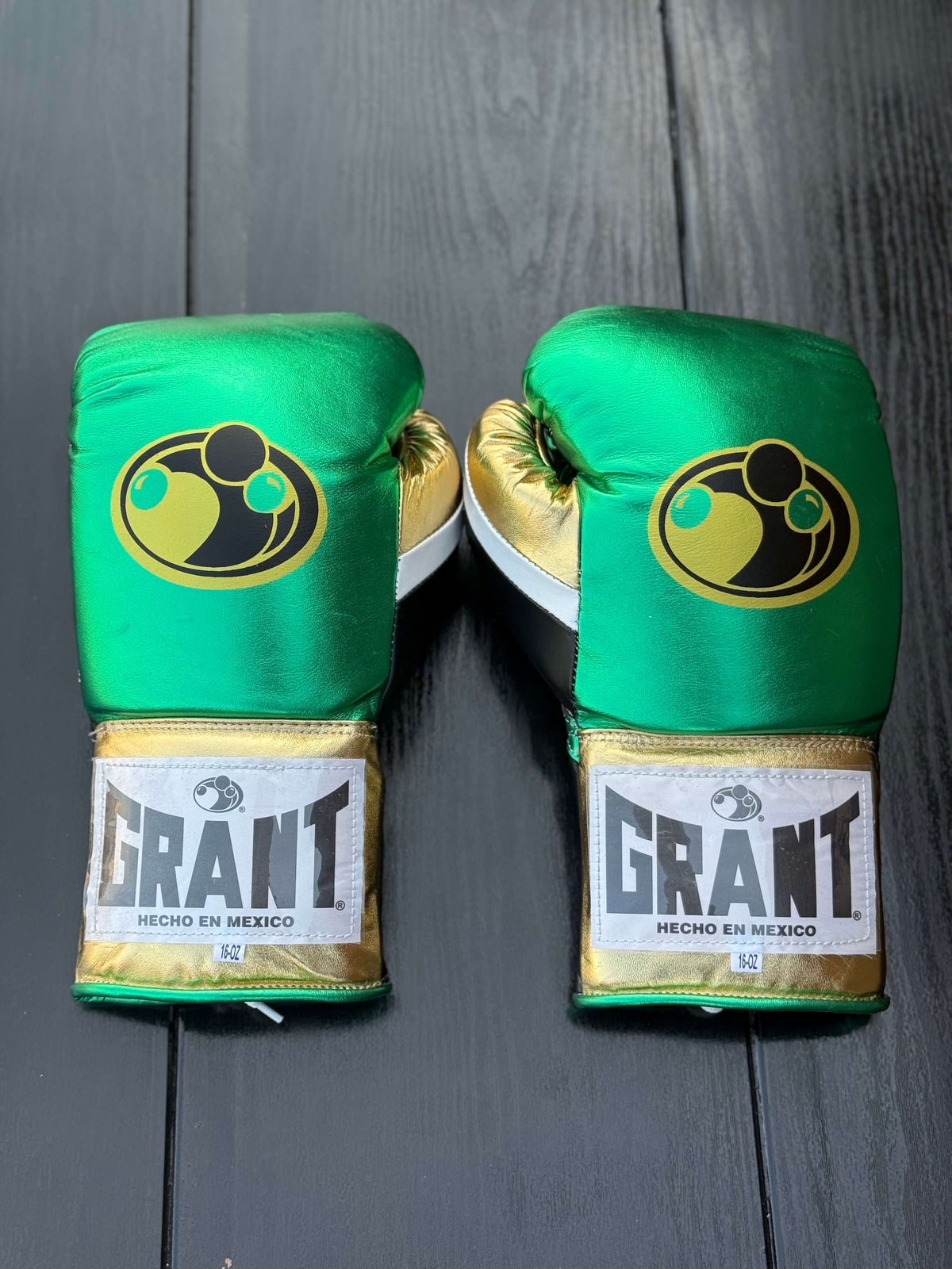 Grant Boxing Gloves Green/Black/Gold Leather Gloves Back View