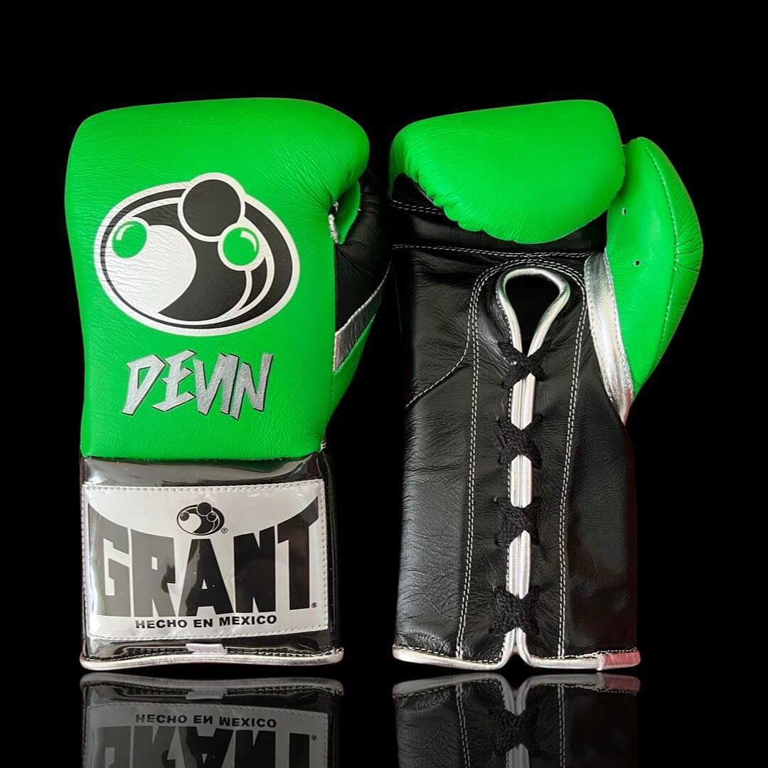 Grant Boxing Gloves Green/Black/Silver on Hands Training Action Shot