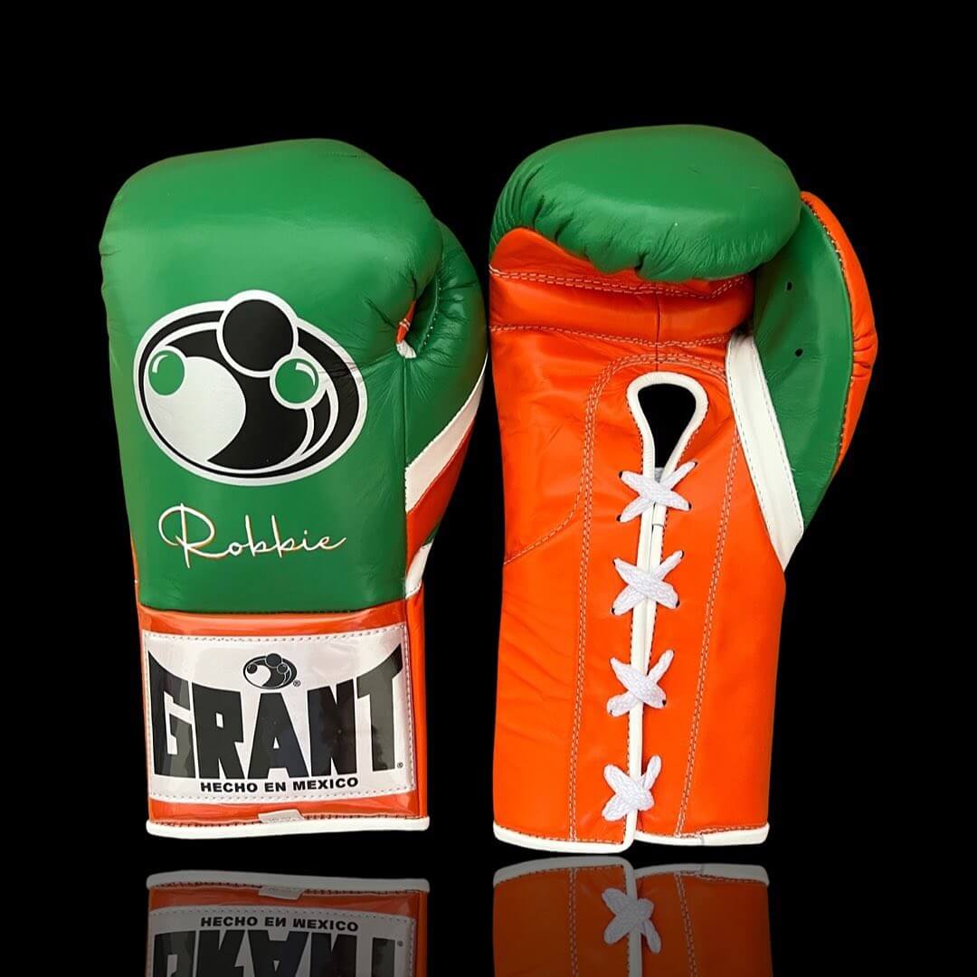 Grant Boxing Gloves Green/Orange/White on Hands Training Action Shot