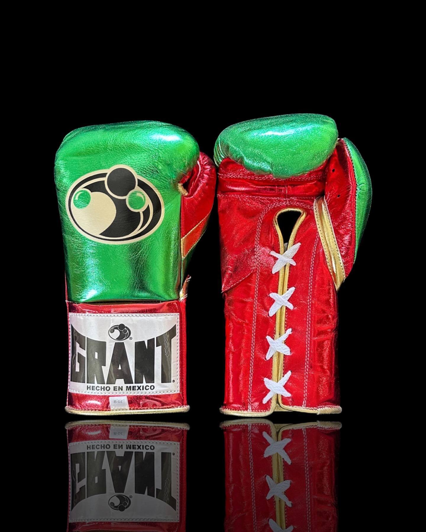 Grant Green/Red/Gold Leather Boxing Gloves Heavy Duty Training Pair