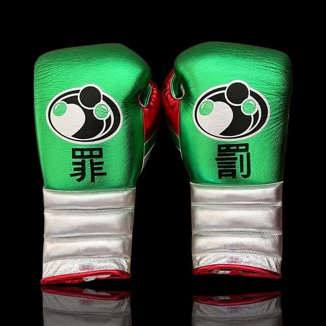 Grant Green/Red/Silver Lace-Up Boxing Gloves Classic Training Gloves Back View