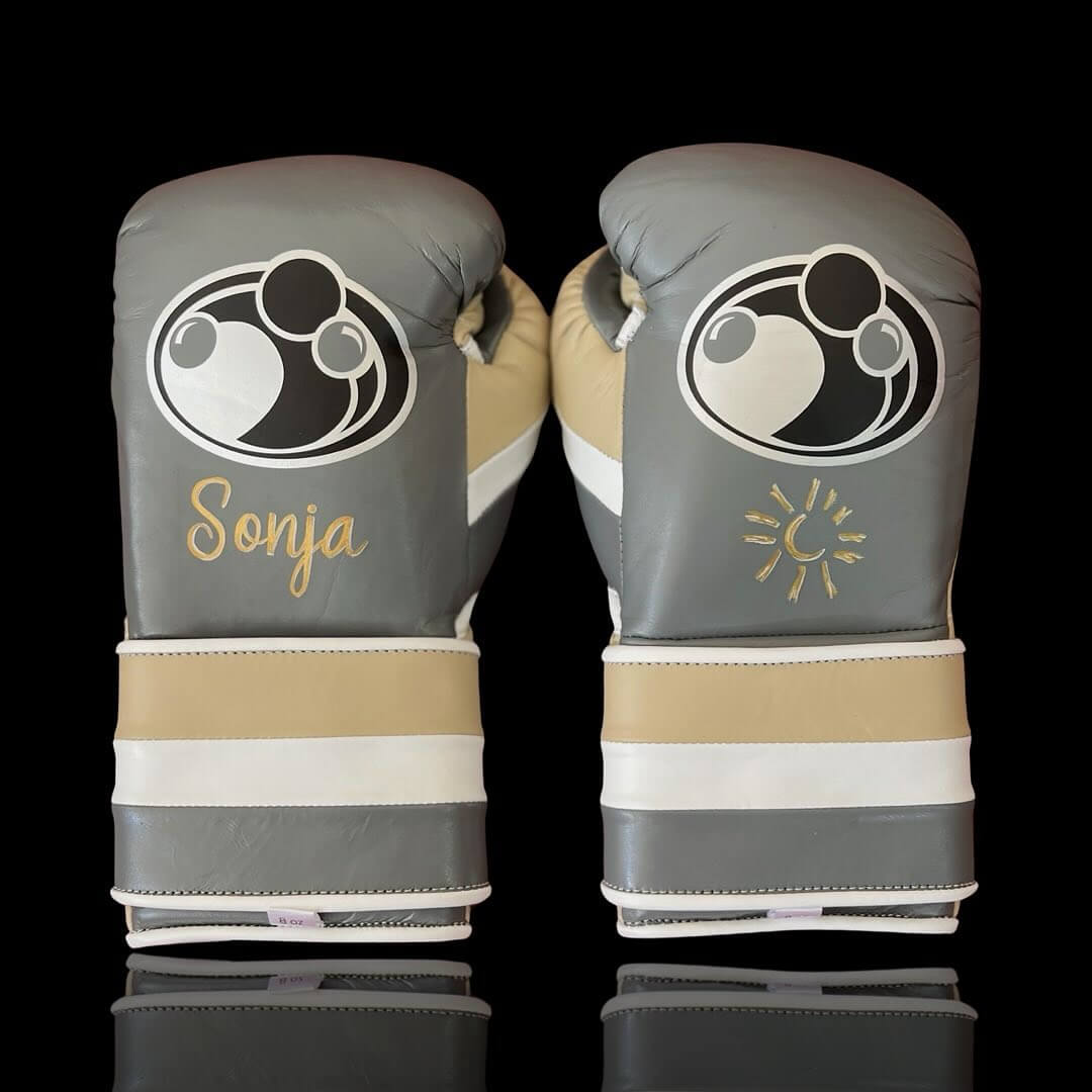 Grant Grey/Beige/White 14oz Boxing Gloves High Quality Gym Gloves Back View