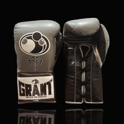 Grant Boxing Gloves Grey/Gold on Hands Training Action Shot
