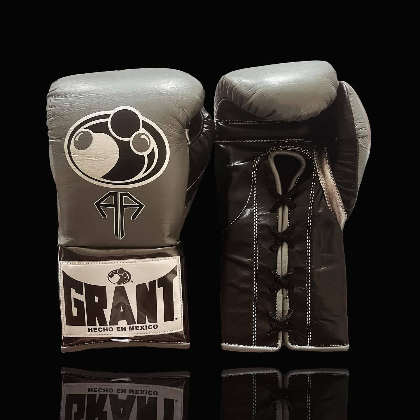 Grant Boxing Gloves Grey/Gold on Hands Training Action Shot