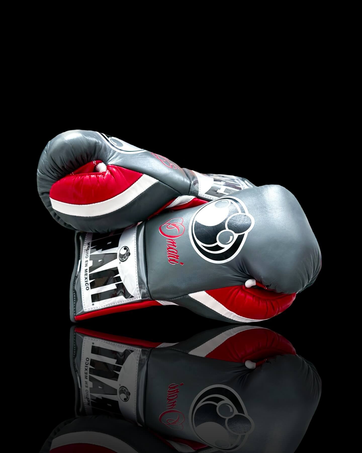 Grant Boxing Gloves Grey/Red/White on Hands Training Action Shot Thumb View