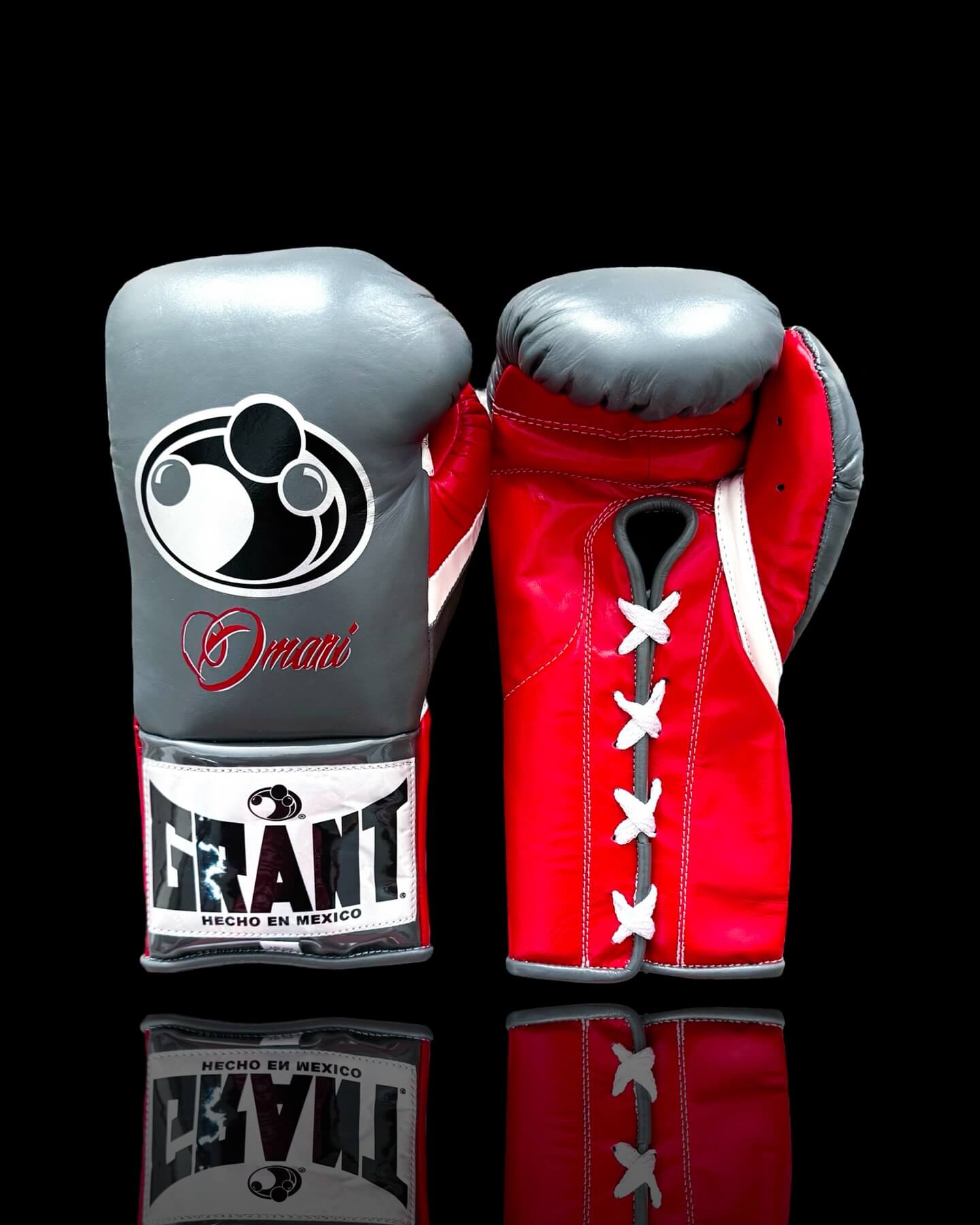 Grant Boxing Gloves Grey/Red/White on Hands Training Action Shot