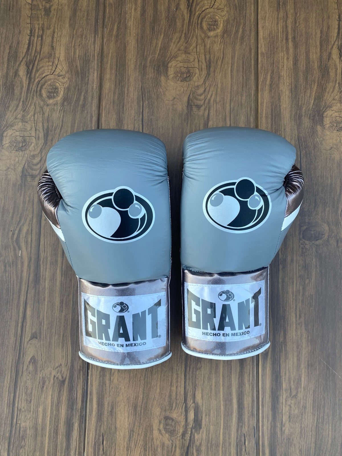 Grant Boxing Gloves Grey/White Leather Gloves Back View
