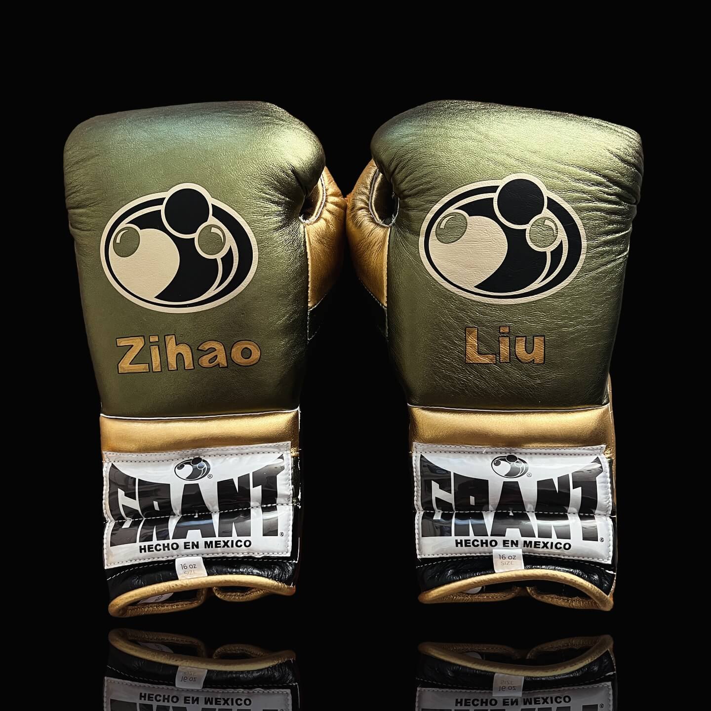 Grant Green/Black/Gold 14oz Boxing Gloves Custom Sparring Gloves Back View