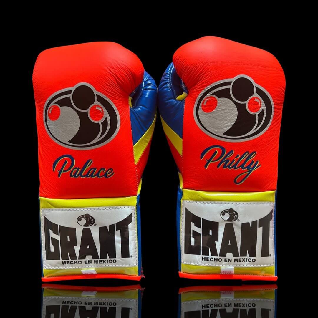 Grant Orange/Blue/Yellow 14oz Boxing Gloves High Quality Gym Gloves Bsck ViewBlue