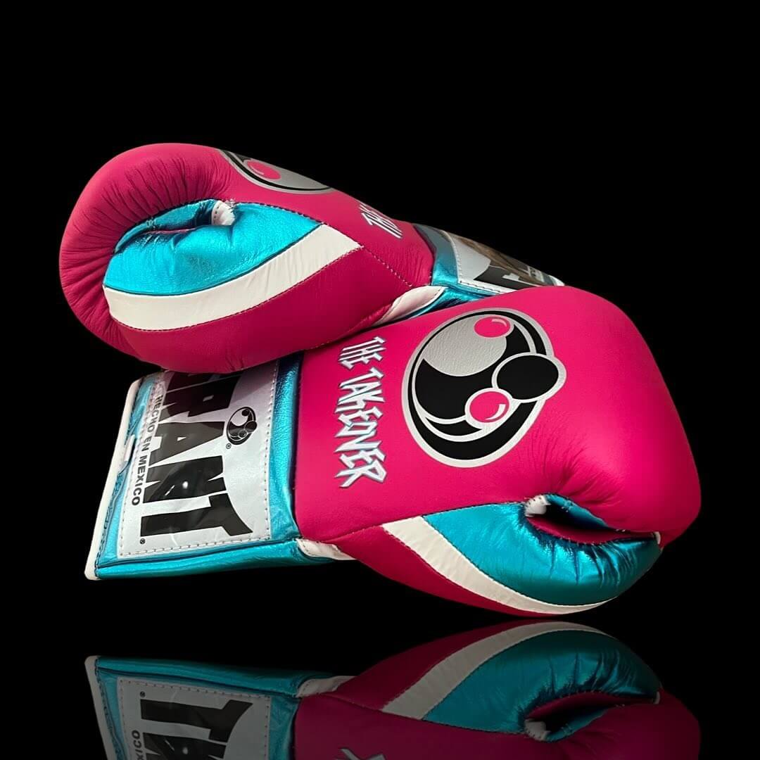 Grant Pink/Blue/White Full View Leather Boxing Glove Thumb View