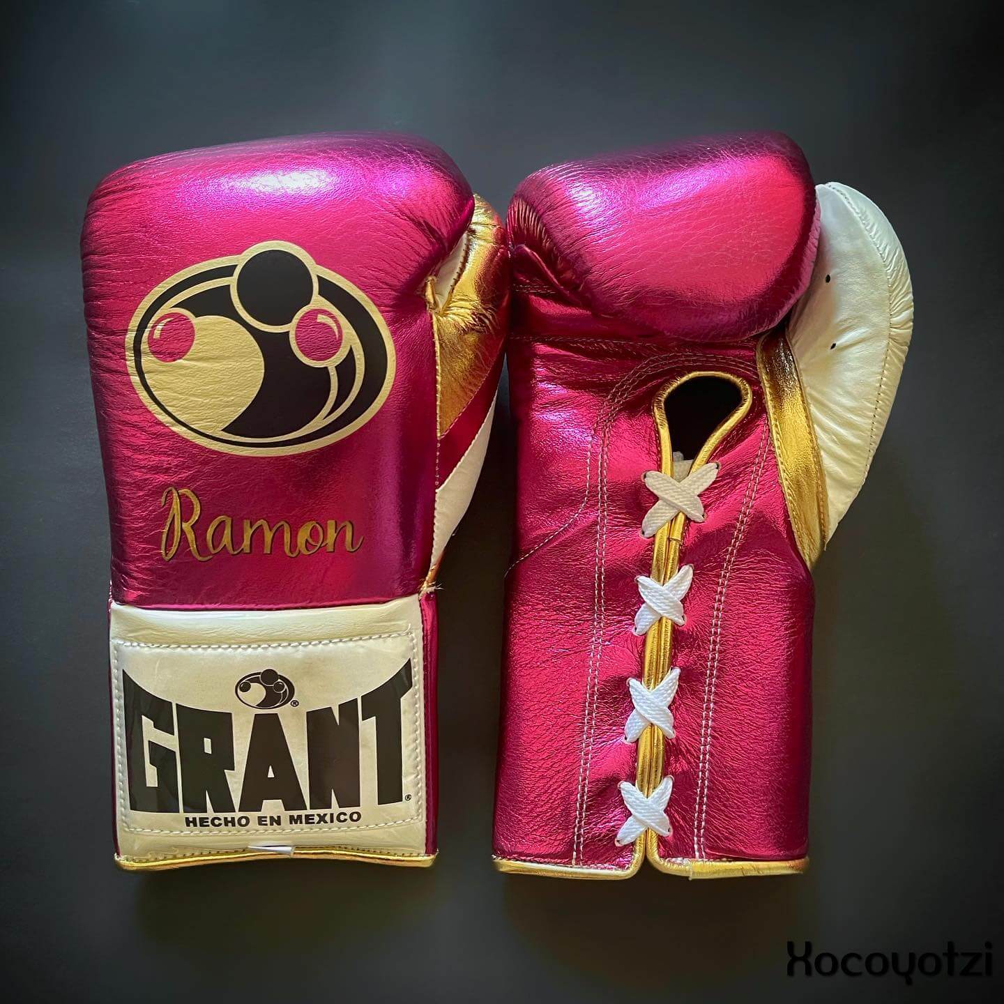 Grant Boxing Gloves Pink/Gold/White 14oz Leather Training Gloves