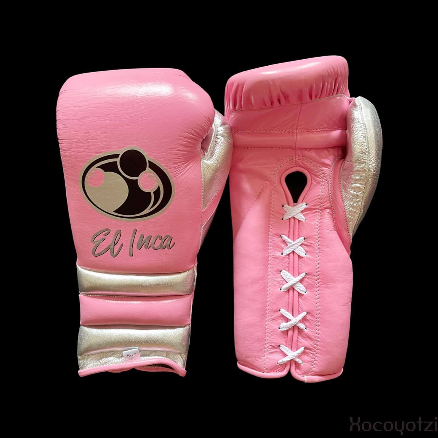 Grant Boxing Gloves Pink/Silver on Hands Training Action Shot