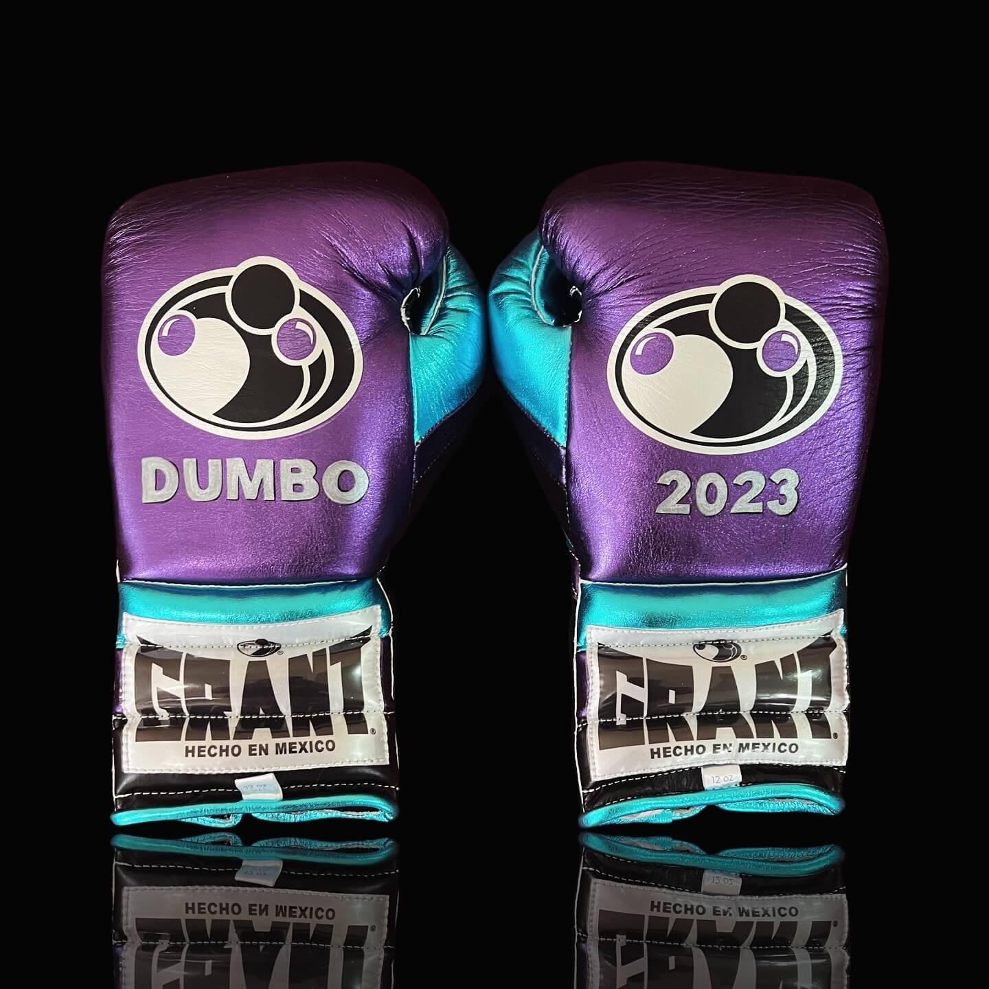 Grant Purple/Black/Blue Leather Boxing Gloves Heavy Duty Training Pair Back View