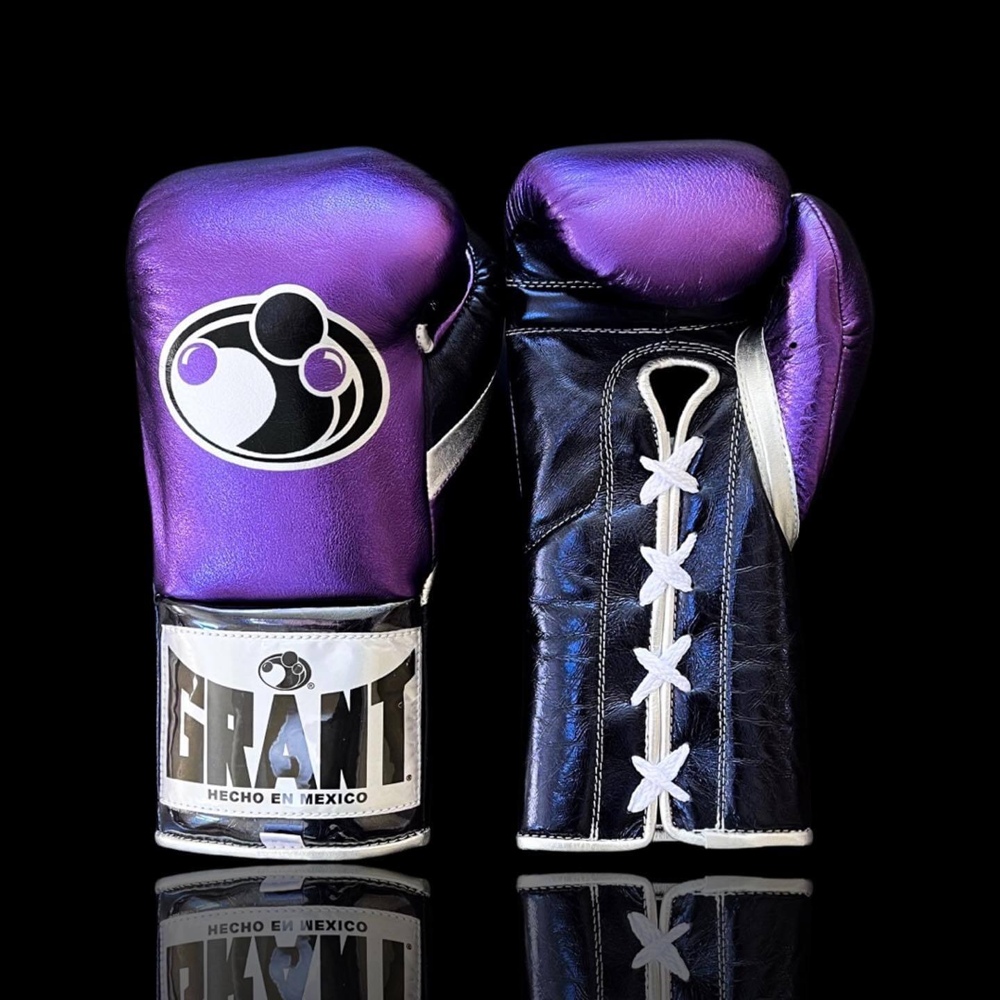 Grant Boxing Gloves Purple/Black/Silver 14oz Leather Training Gloves