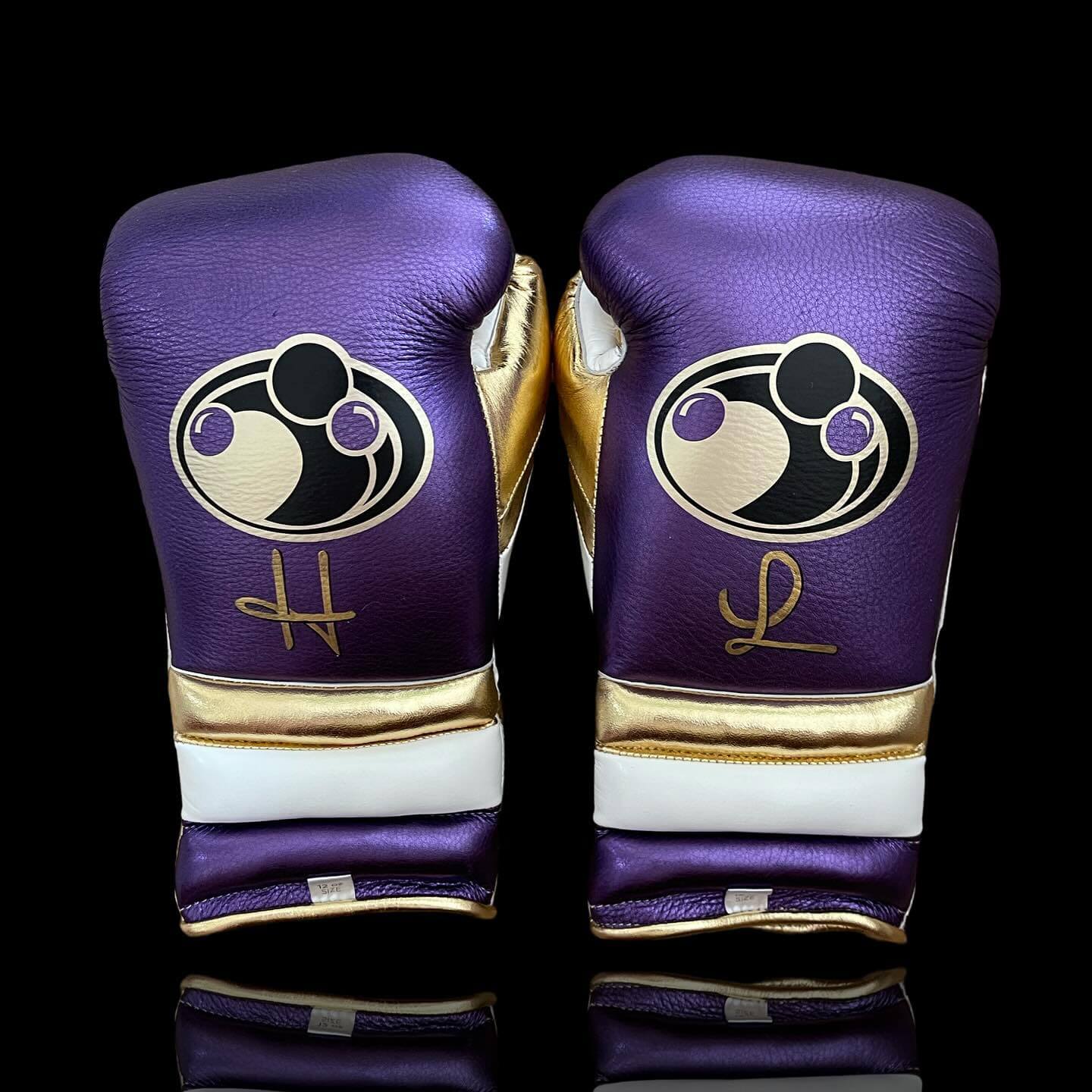 Grant Purple/Gold/White Lace-Up Boxing Gloves Classic Training Gloves Back View