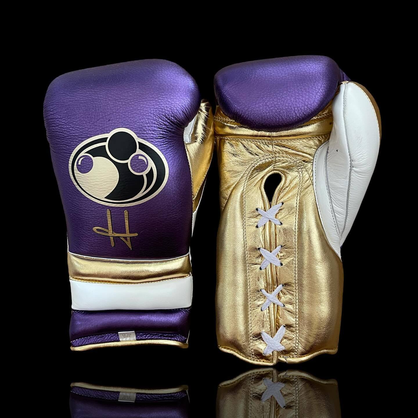 Grant Purple/Gold/White Lace-Up Boxing Gloves Classic Training Gloves