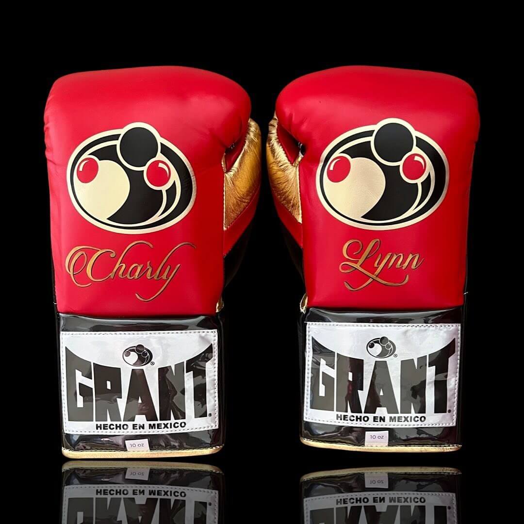 Grant Red/Black/Gold 14oz Boxing Gloves Custom Sparring Gloves Back View