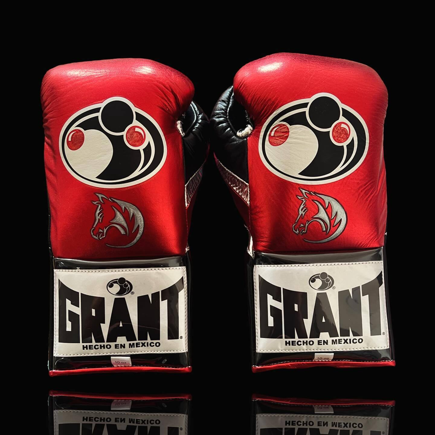 Grant Red/Black/Silver 14oz Boxing Gloves Custom Sparring Glove Back View