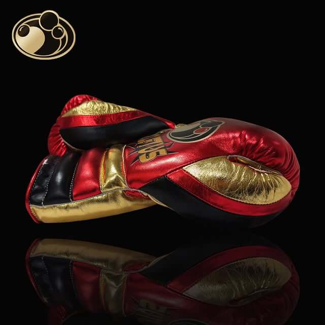Grant Red/Gold/Black Leather Boxing Gloves Custom Fit Training Thumb View