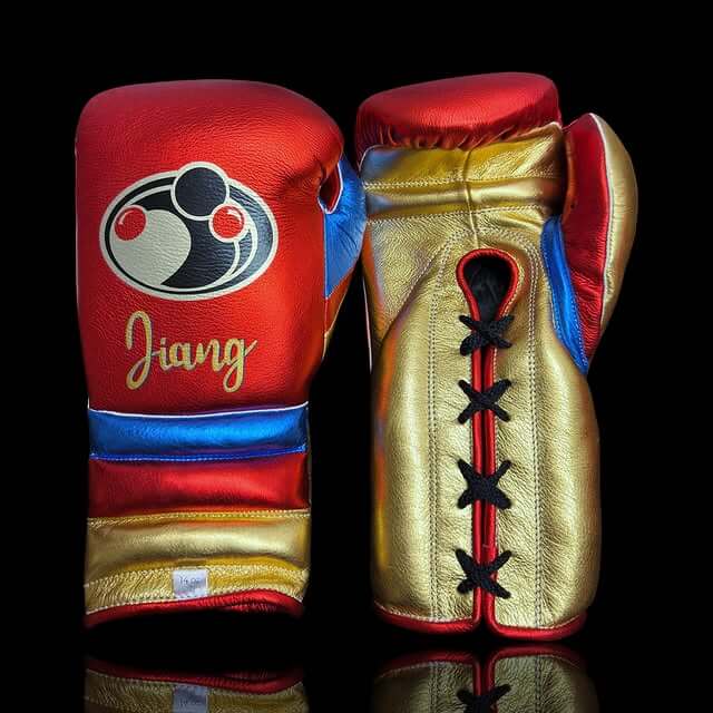 Grant Boxing Set Red/Gold/Blue Lace-Up Gloves Headguard Kit