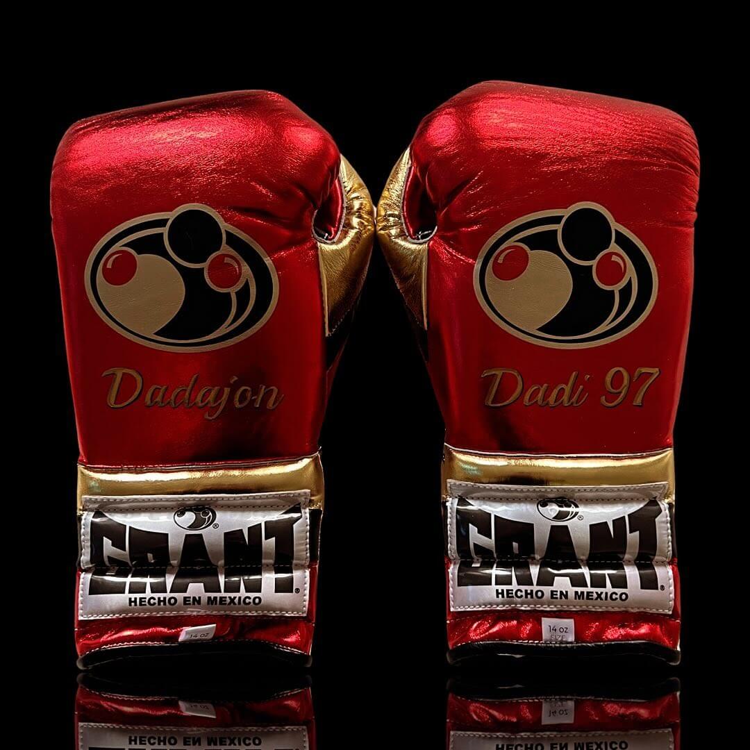 Grant Red/Gold Lace-Up Boxing Gloves Classic Training Gloves Back View