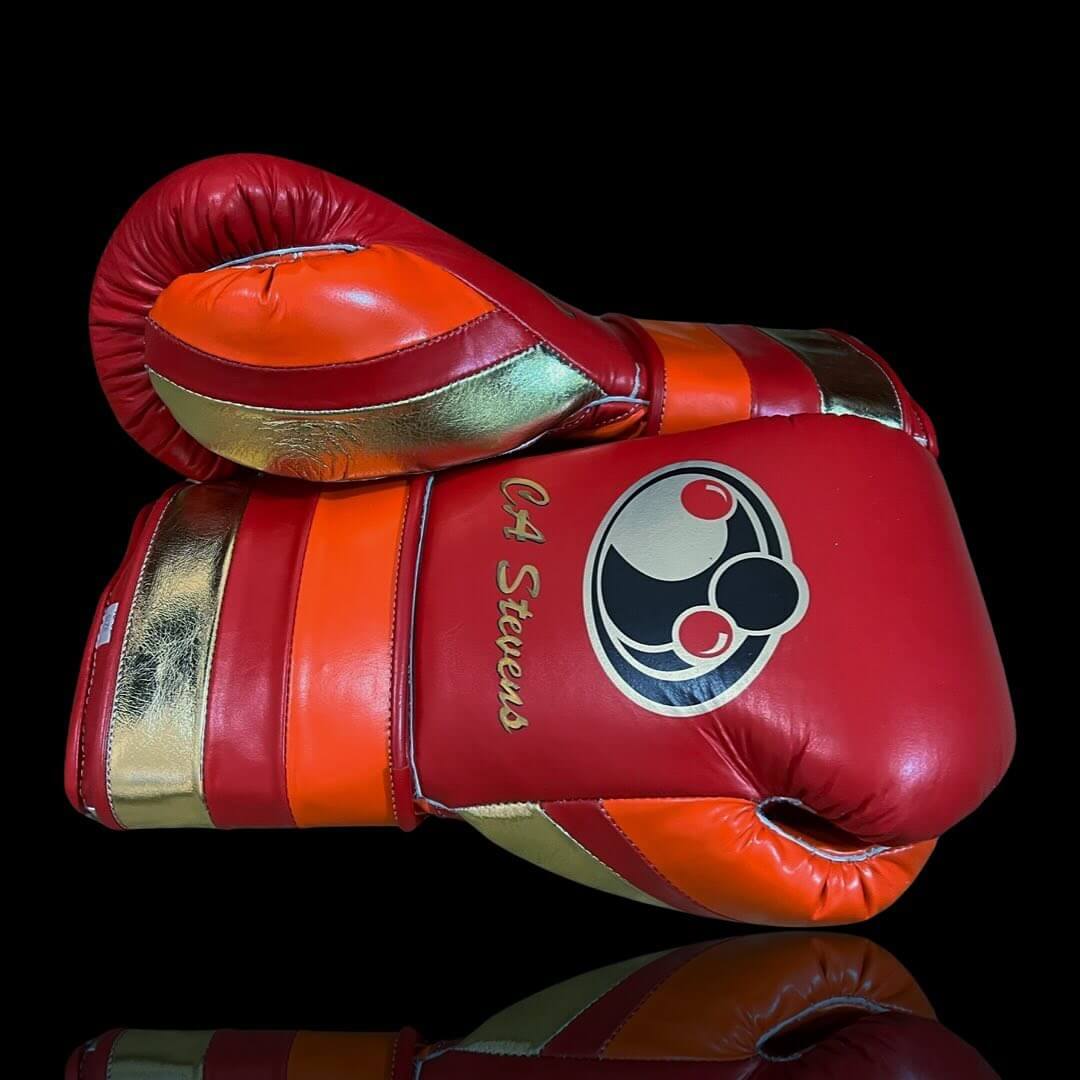 Grant Red/Orange/Gold Leather Boxing Gloves Custom Fit Training Thumb View