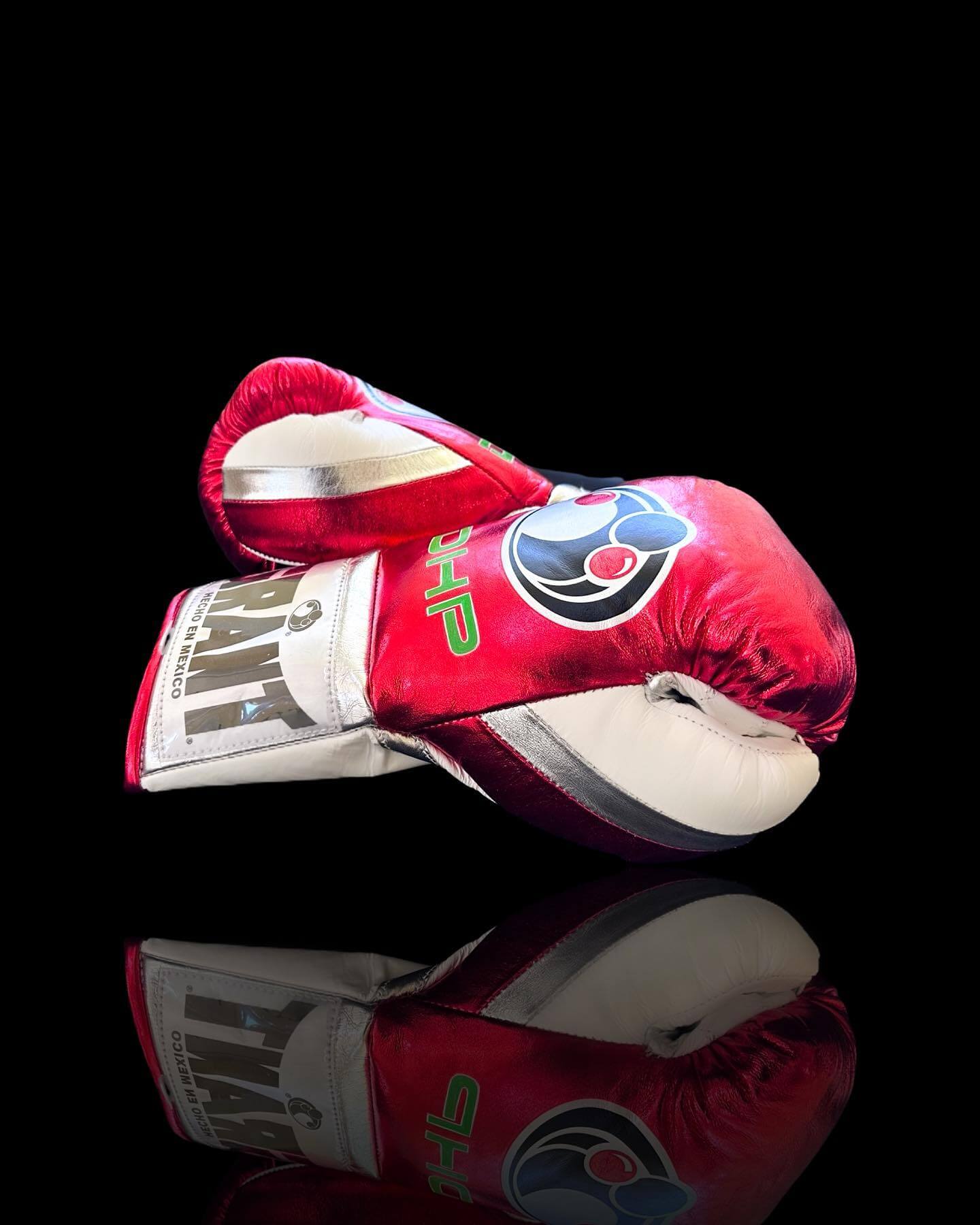Grant Red/White/Silver Leather Boxing Gloves Classic Design Pair Thumb View