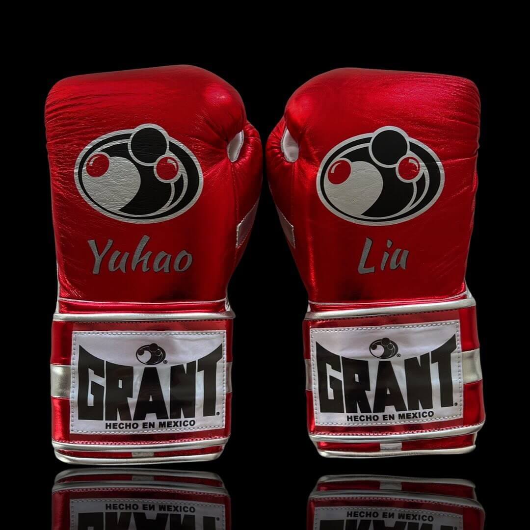 Grant Red/White/Silver  Leather Boxing Gloves Custom Fit Training Back View