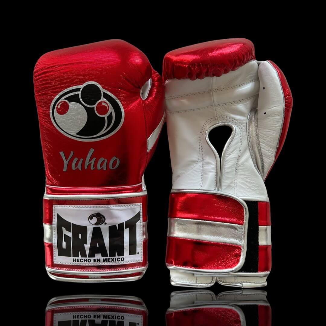 Grant Red/White/Silver  Leather Boxing Gloves Custom Fit Training