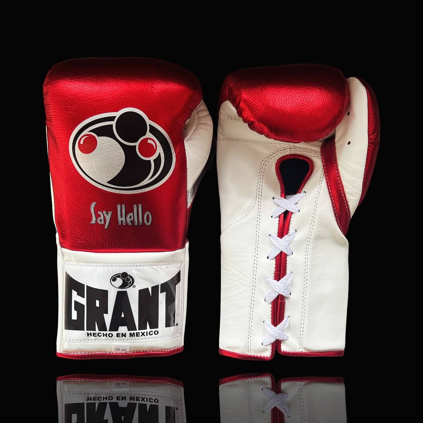 Grant Red/White Lace-Up Boxing Gloves Close Up Detail