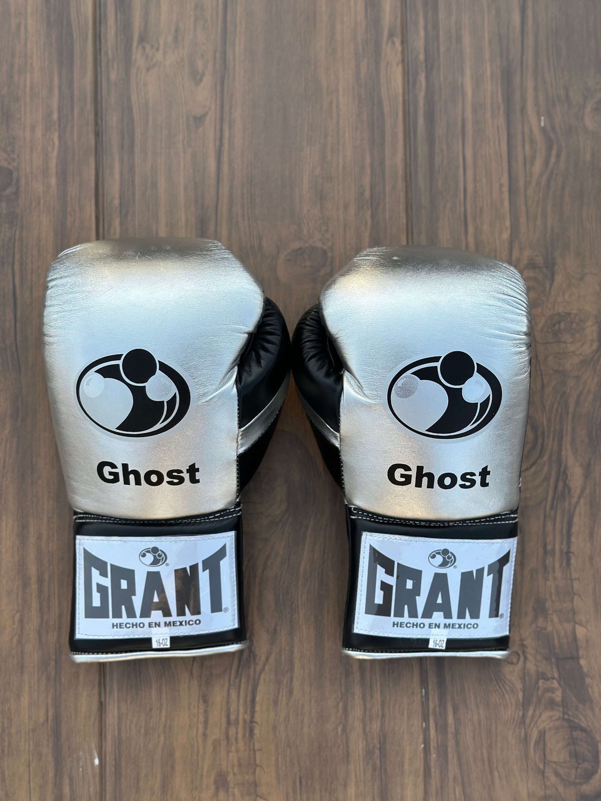 Grant Boxing Gloves Silver/Black Padded Leather Training Gloves back View