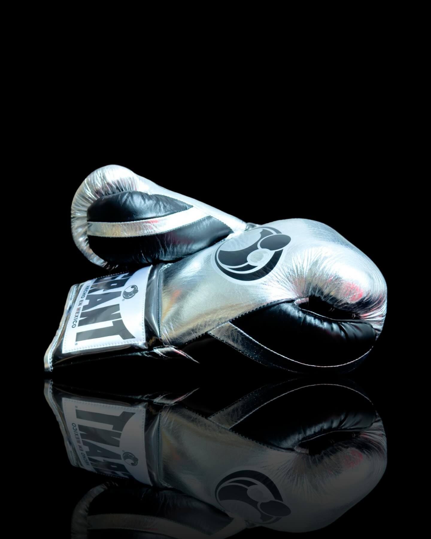 Grant Silver/Black Leather Boxing Gloves Custom Fit Training Thumb View