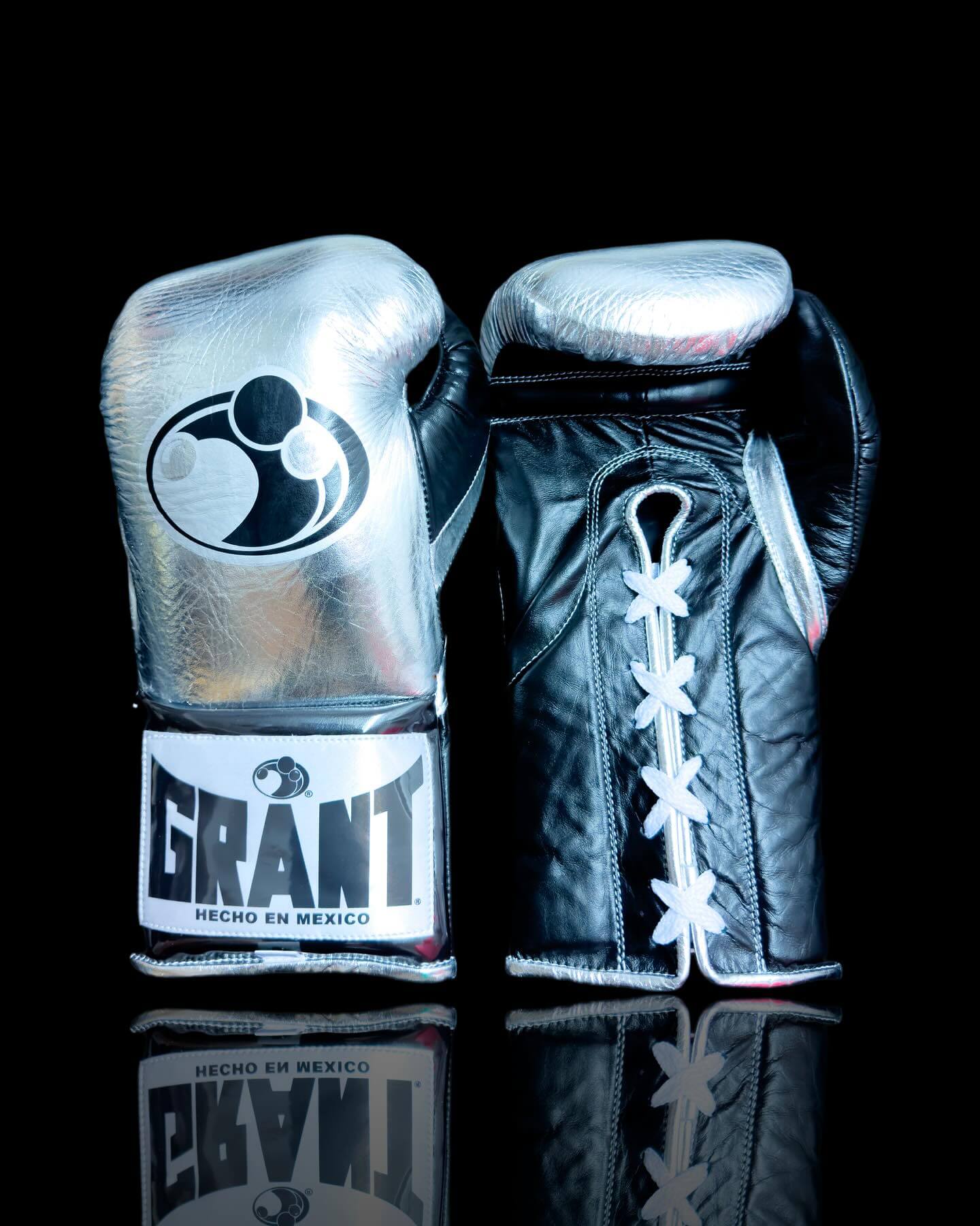 Grant Silver/Black Leather Boxing Gloves Custom Fit Training