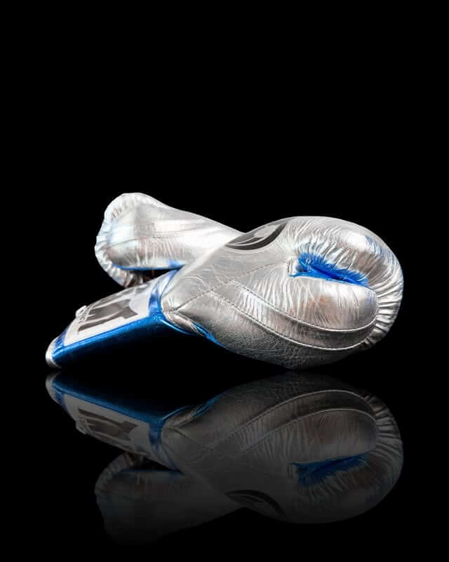 Grant Silver/Blue/Red Boxing Gloves Premium Leather Training Pair Thumb View
