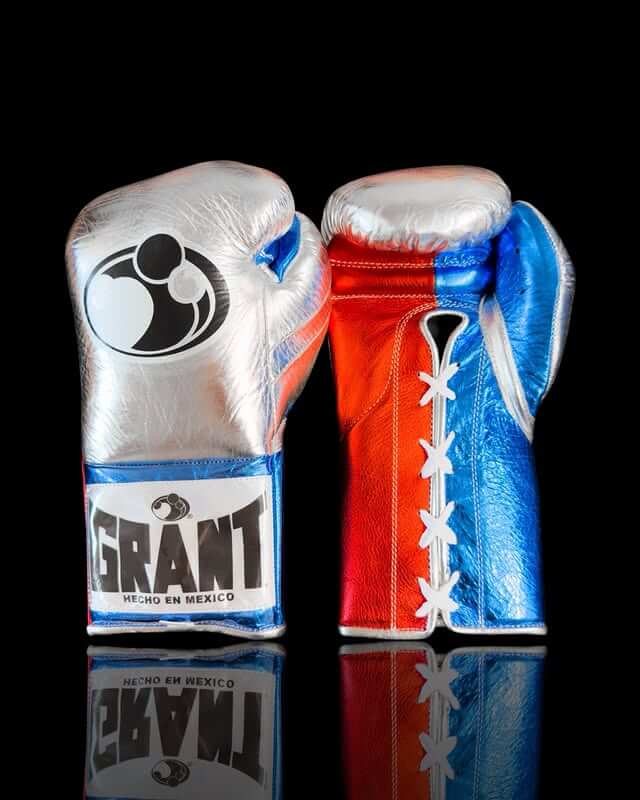 Grant Silver/Blue/Red Boxing Gloves Premium Leather Training Pair