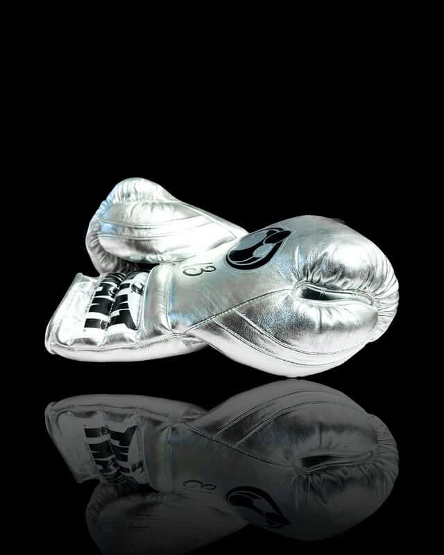 Grant Boxing Gloves Silver on Hands Training Action Shot Thumb View