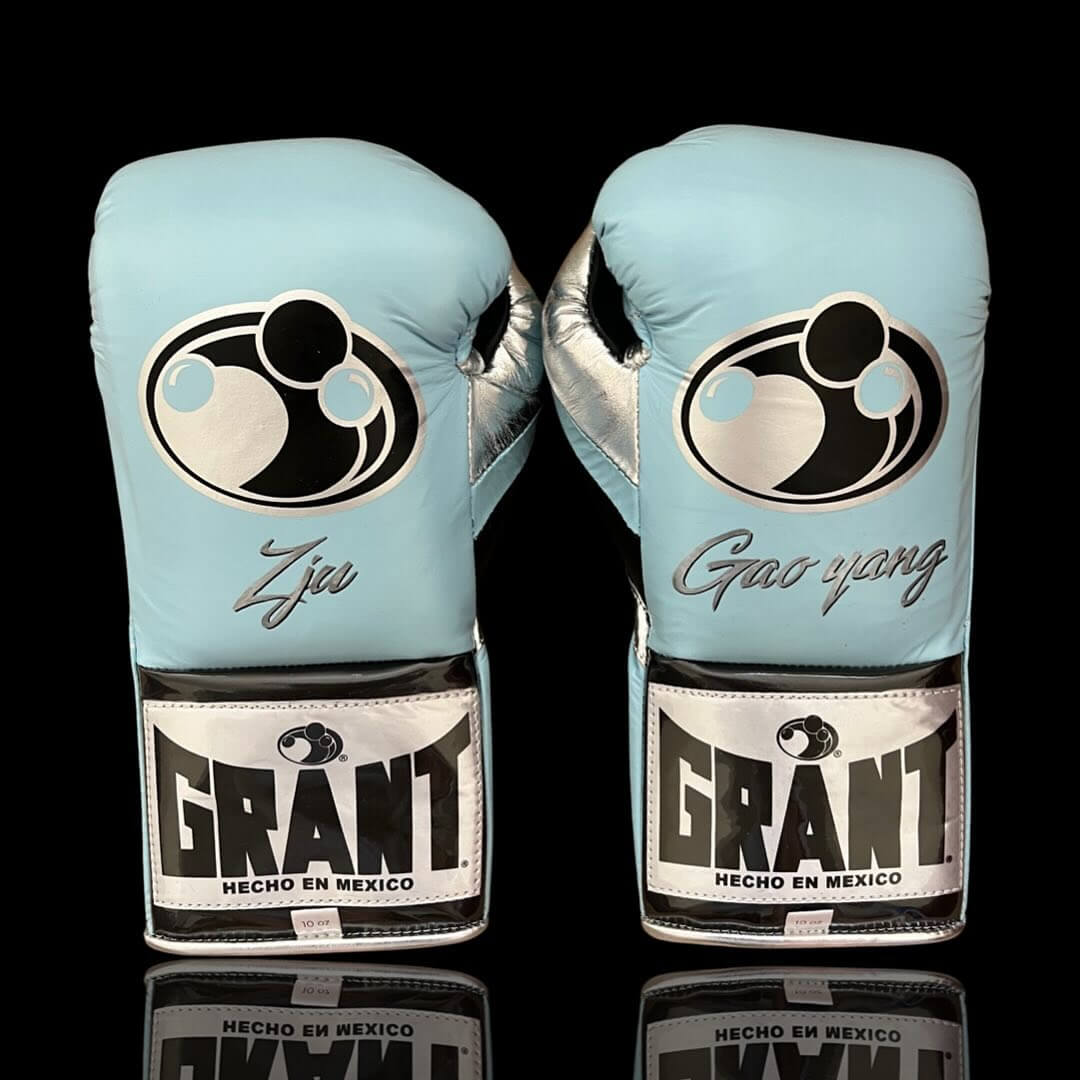 Grant Sky-Blue/Black/Silver Boxing Gloves Custom Fit Gym Training Back View