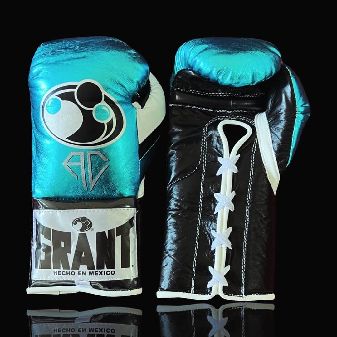 Grant Boxing Gloves Sky-Blue/Black/White 14oz Leather Training Gloves