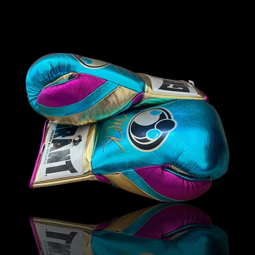 Grant Sky-Blue/Gold/Pink 14oz Boxing Gloves Custom Sparring Gloves Thumb View
