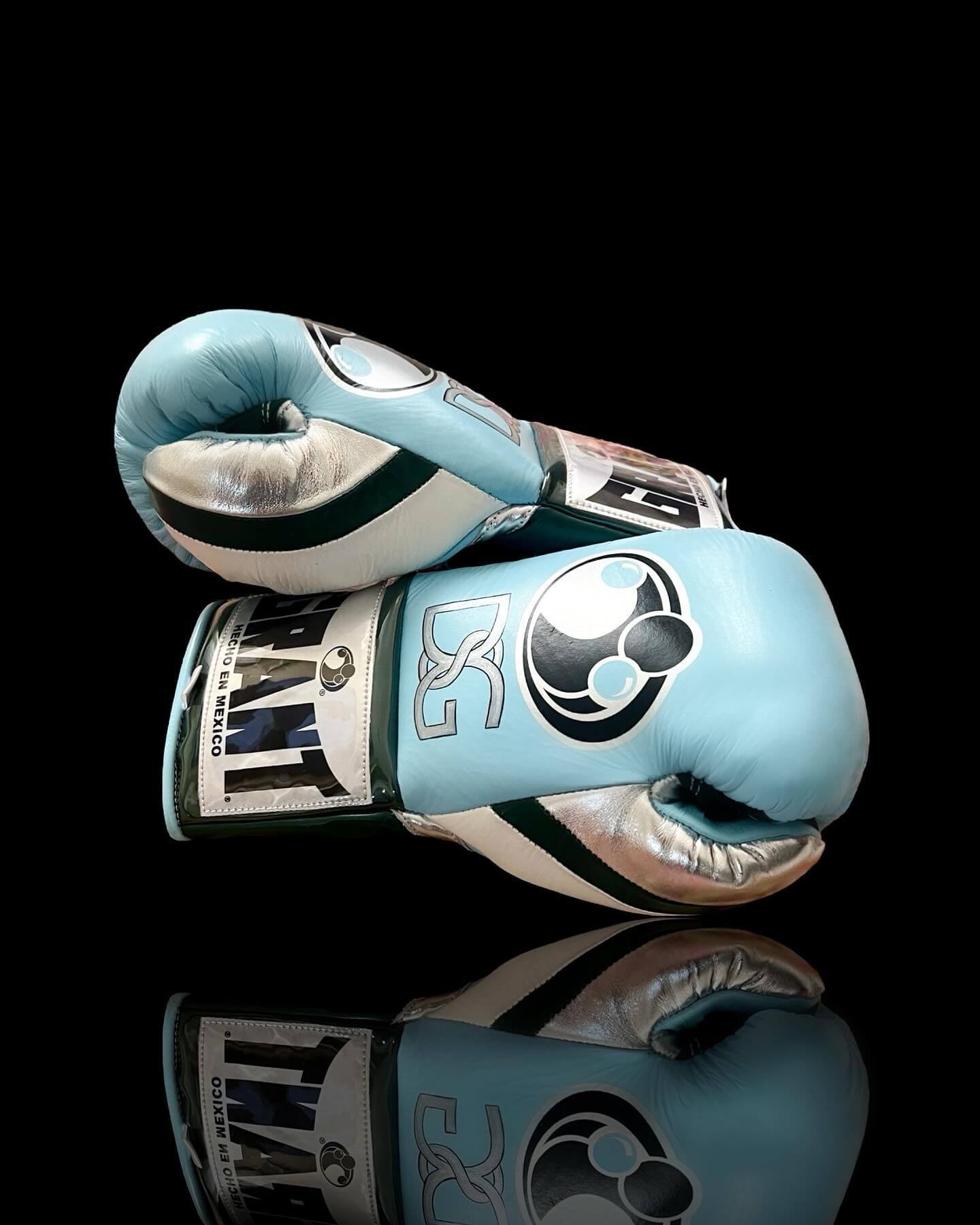 Grant Sky-Blue/Green/Silver Boxing Gloves Custom Fit Gym Training Thumb View