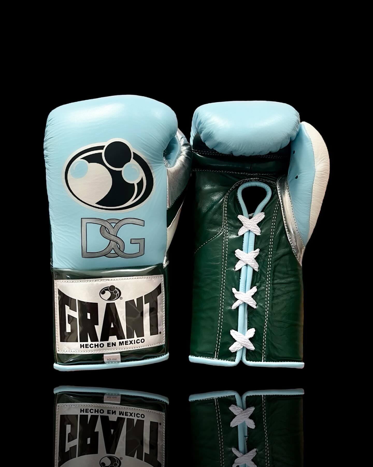 Grant Sky-Blue/Green/Silver Boxing Gloves Custom Fit Gym Training