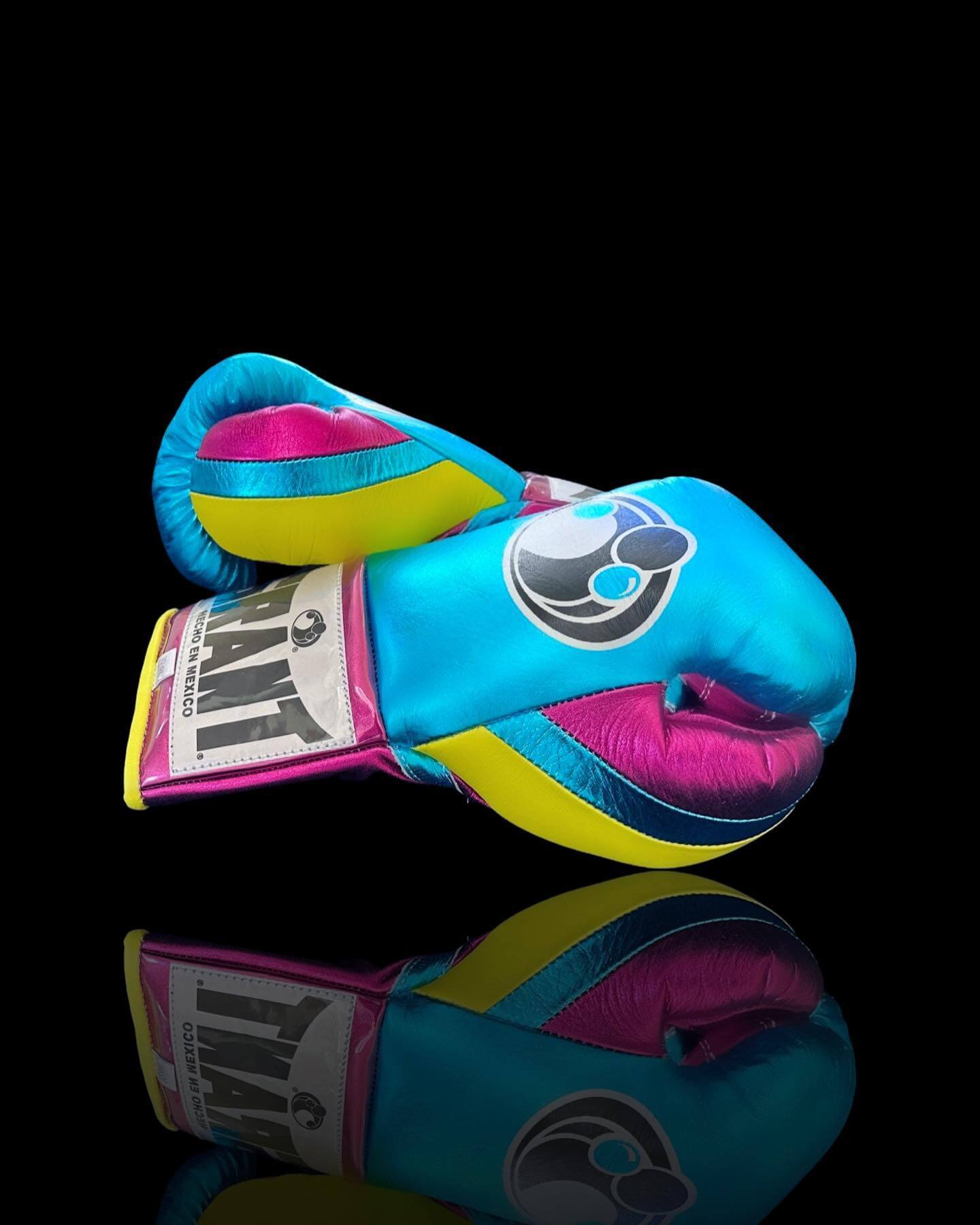 Grant Sky-Blue/Pink/Gold Leather Boxing Gloves Thumb View