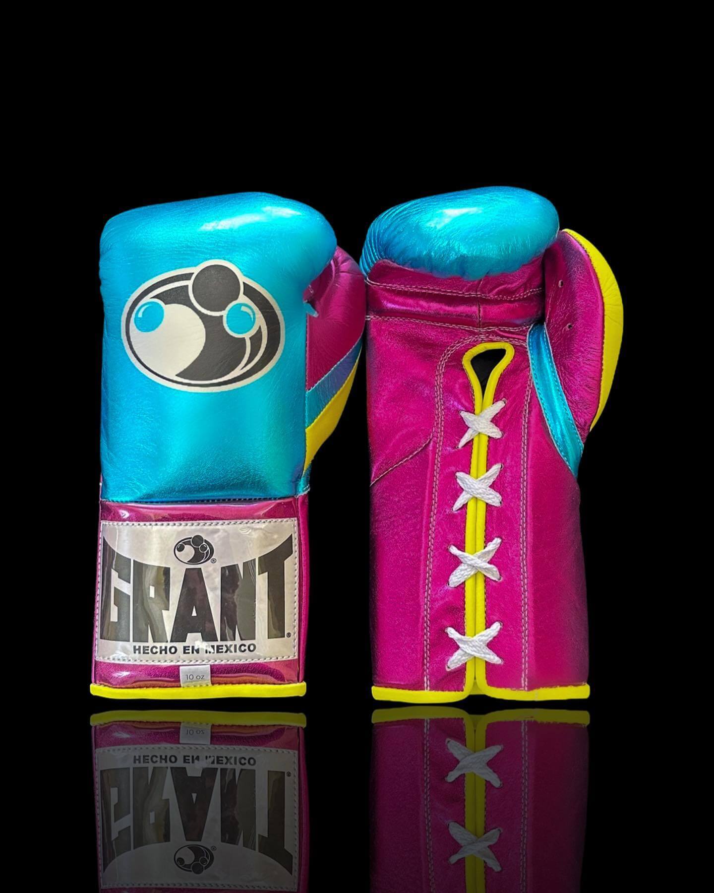 Grant Sky-Blue/Pink/Gold Leather Boxing Gloves Heavy Duty Training Pair
