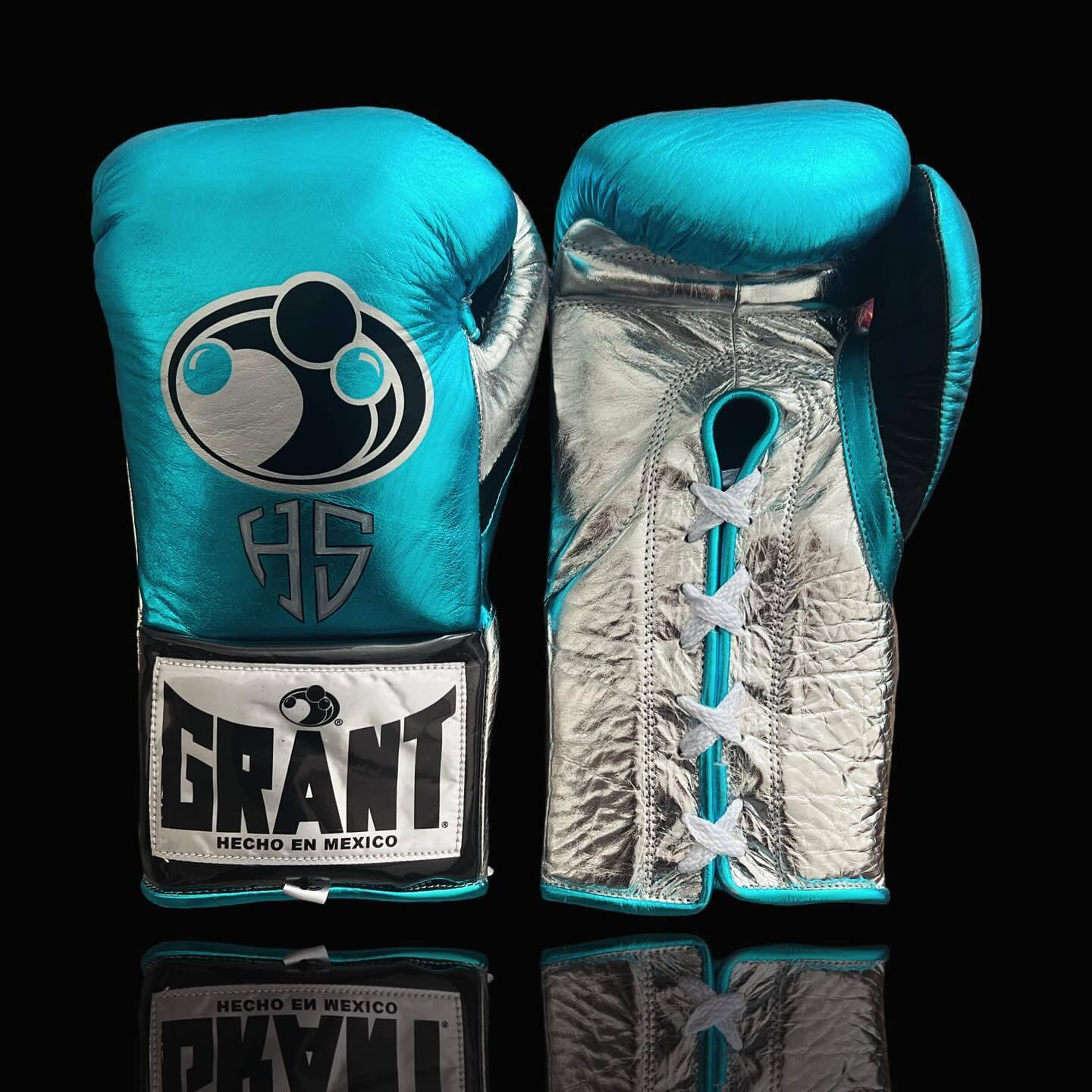 Grant Boxing Gloves Sky-Blue/Silver/Black 14oz Leather Training Gloves