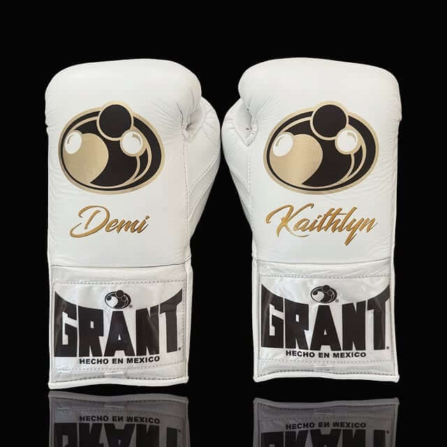 Grant White Leather Boxing Gloves Heavy Duty Training Pair Back View