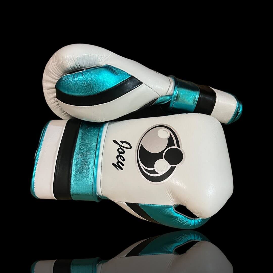 Grant White/Black/Blue Full View Leather Boxing Gloves Thumb View