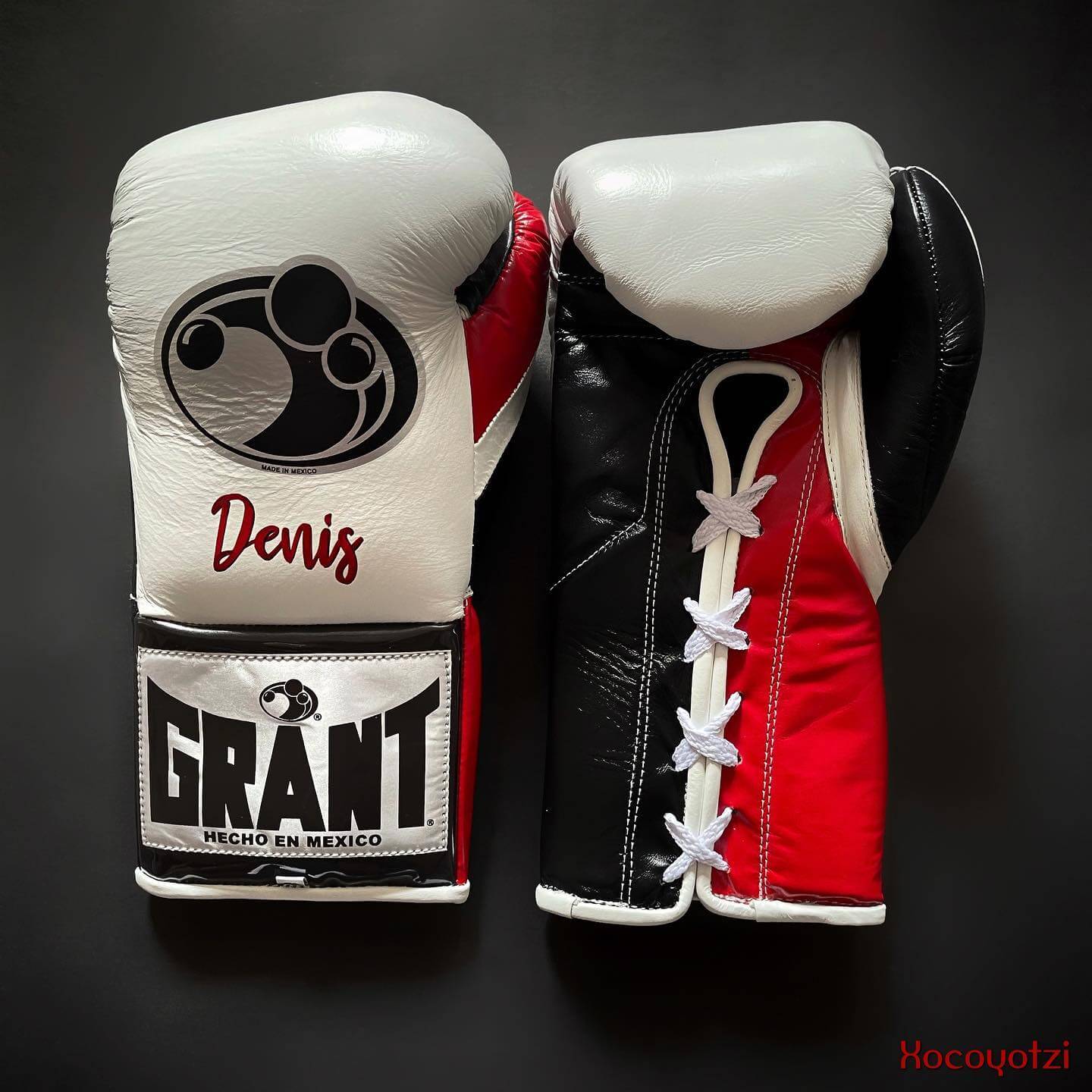 Grant White/Black/Red Lace-Up Boxing Gloves Classic Training Gloves