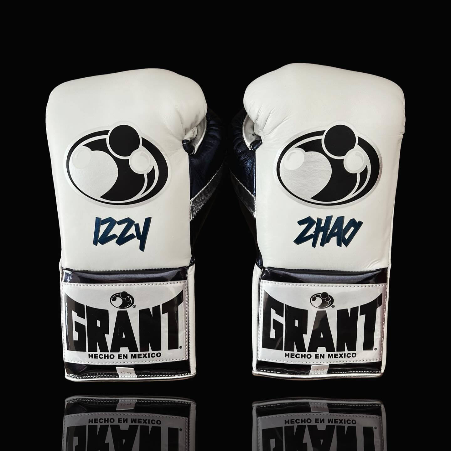 Grant White/Black/Silver Boxing Gloves Sparring Training Gloves Back View